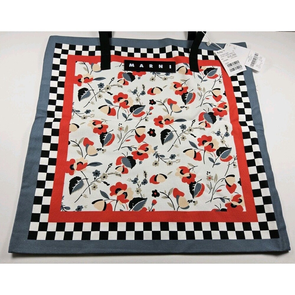 Marni Market Flower Cafe Collection Bandana Tote Bag Red Poppy